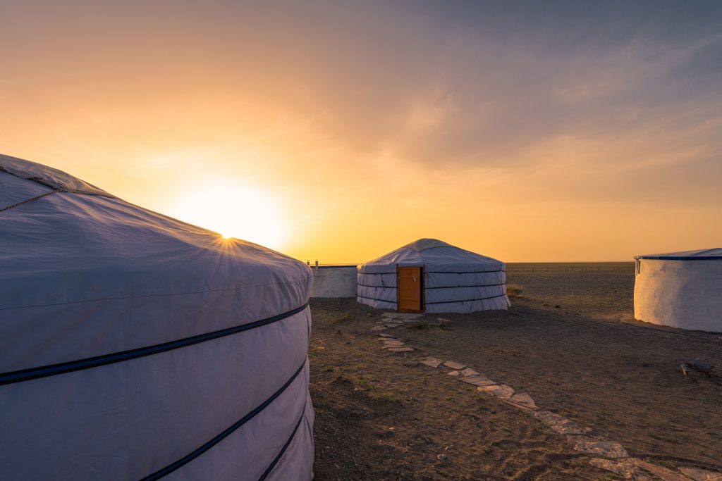 Sunset along the Ger at Mongolia